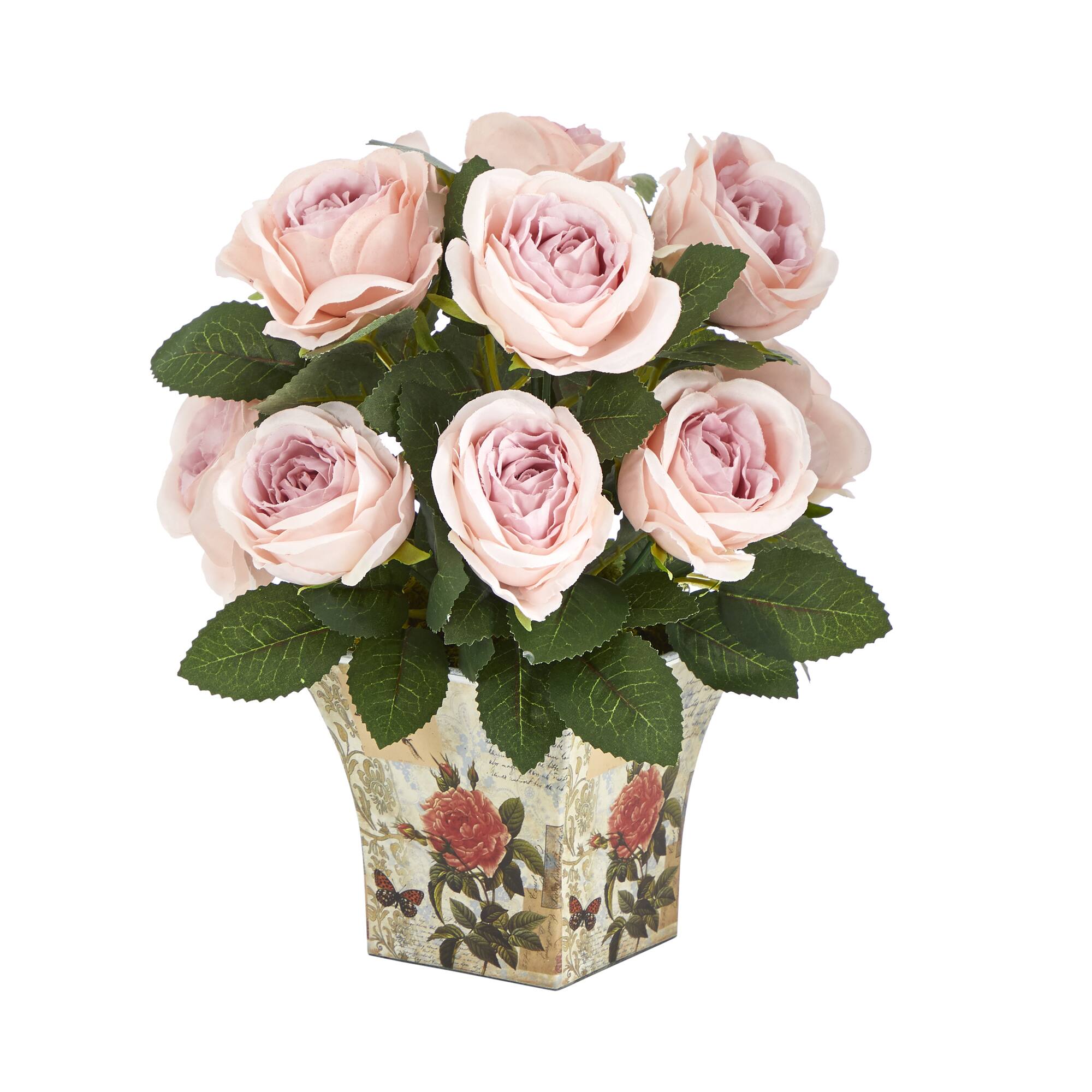 11" Pink Roses in Floral Vase